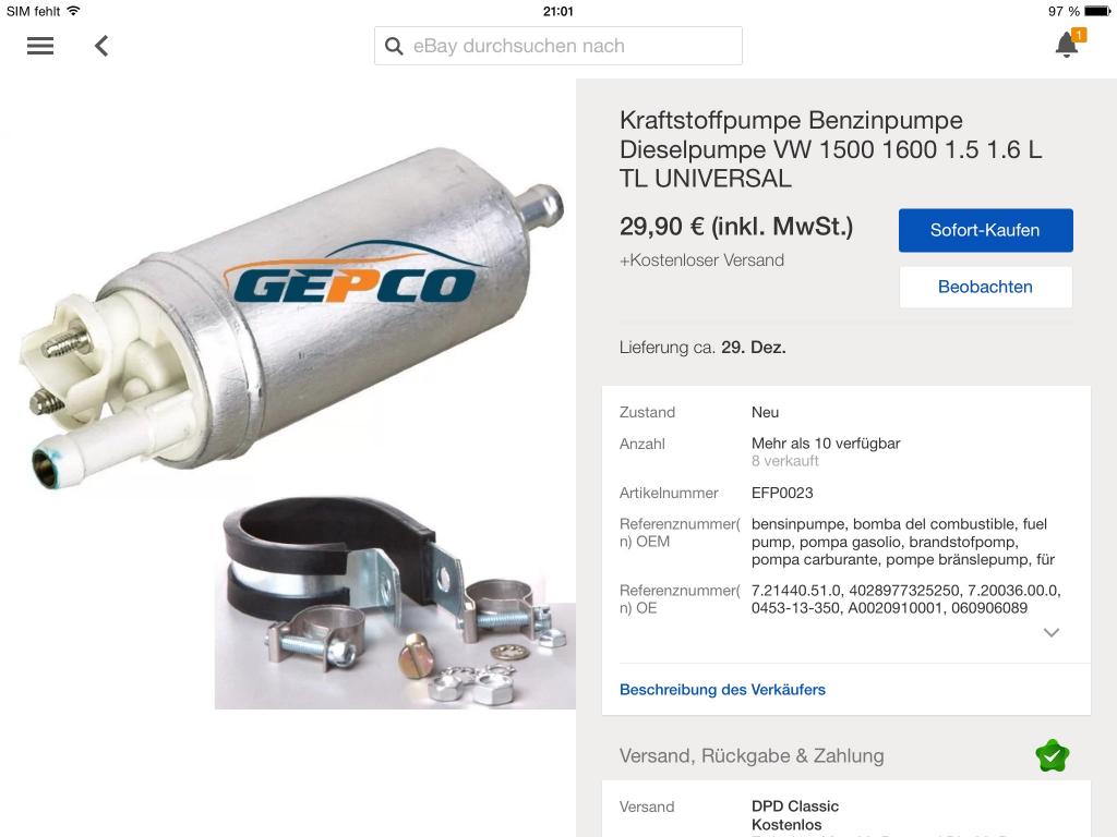 Das die Pumpe die ich jetzt noch drin hab