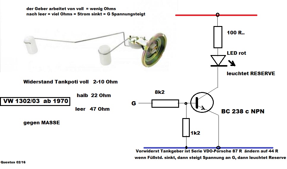 das ist er - der Plan zum Umbau 1302 /1303  Reserve Lampe in allen PORSCHE Instrumenten ....ohne Kontaktgeber